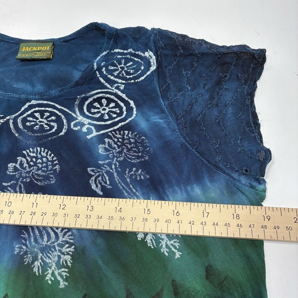 Jackpot Women's Boho‎ Festival Tie Dye Tunic Top Free Size Short Sleeves Blue - Picture 8 of 11